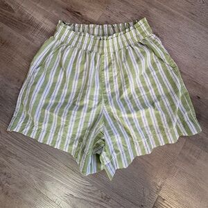 Aerie Light Green and White Striped Shorts